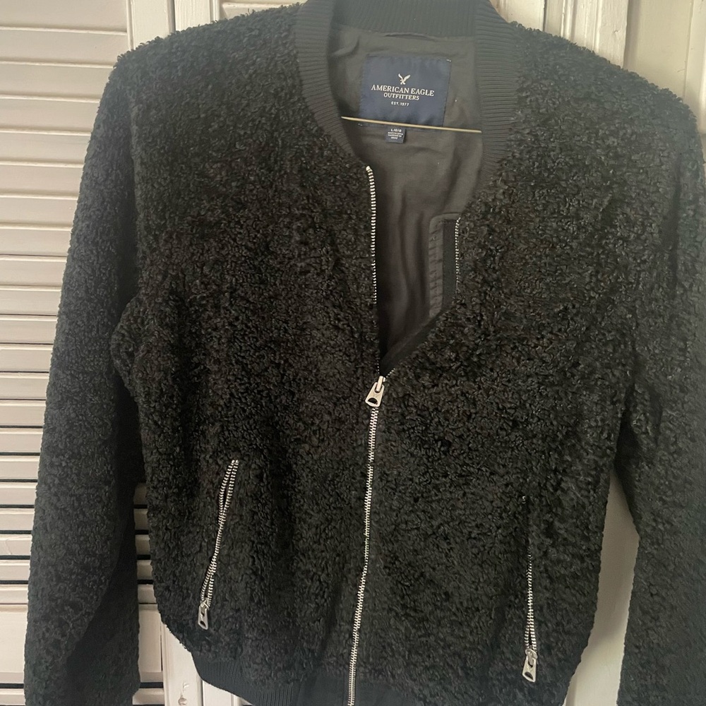 American Eagle Black Fuzzy Jacket